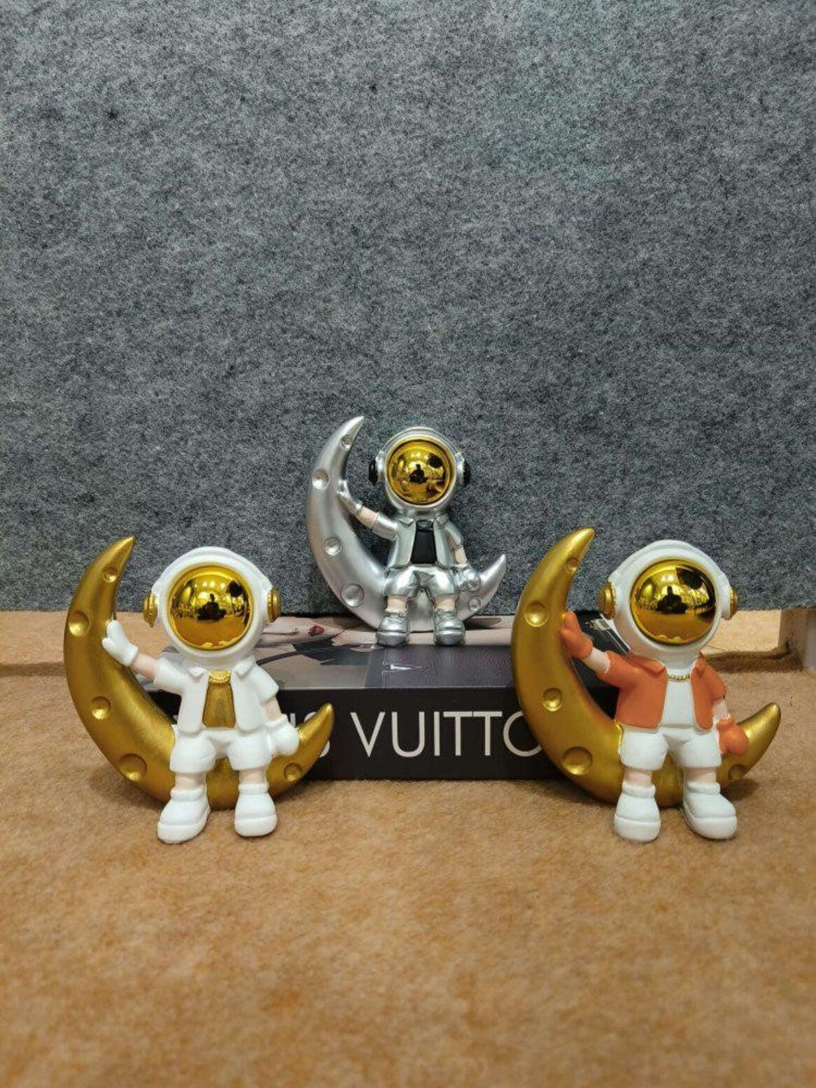 Artifacts Charming Astronaut on Crescent Moon Figurine Set - Lunar Home Decor