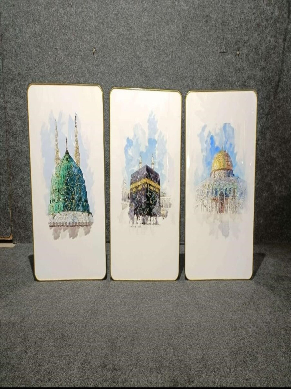 Crystal Paintings Sacred Sanctuaries Triptych Wall Art Islamic Holy Landmarks