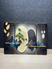 Crystal Paintings Tranquil Asian Landscape Triptych: Floating Islands and Moonlight Wall Art