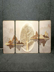 Crystal Paintings Ethereal Golden Tree Triptych Textured Floating Landscape Wall Art