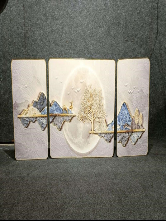 Crystal Paintings Modern Abstract Mountain and Moon Panel Set
