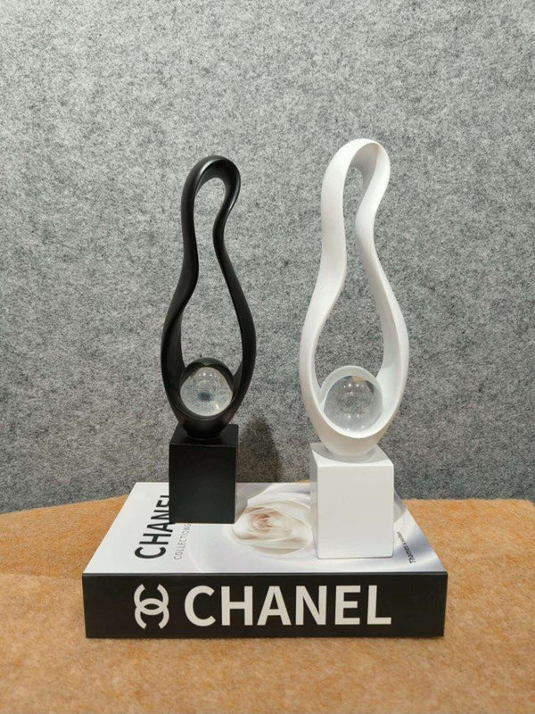 Artifacts Chanel Inspired Modern Abstract Sculpture Set with Crystal Spheres