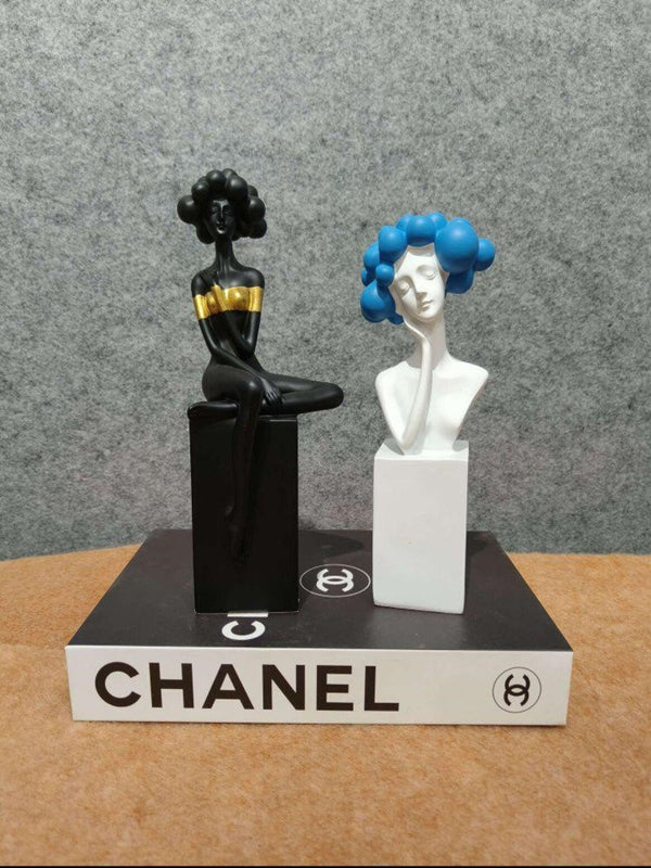 Artifacts Modern Art Decor Busts - Abstract Female Statues with Chanel Book Base