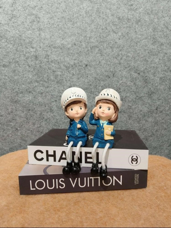 Artifacts Charming Engineer / Professional Couple Figurines on Designer Book Stack Decor - Chanel & Louis Vuitton Inspired