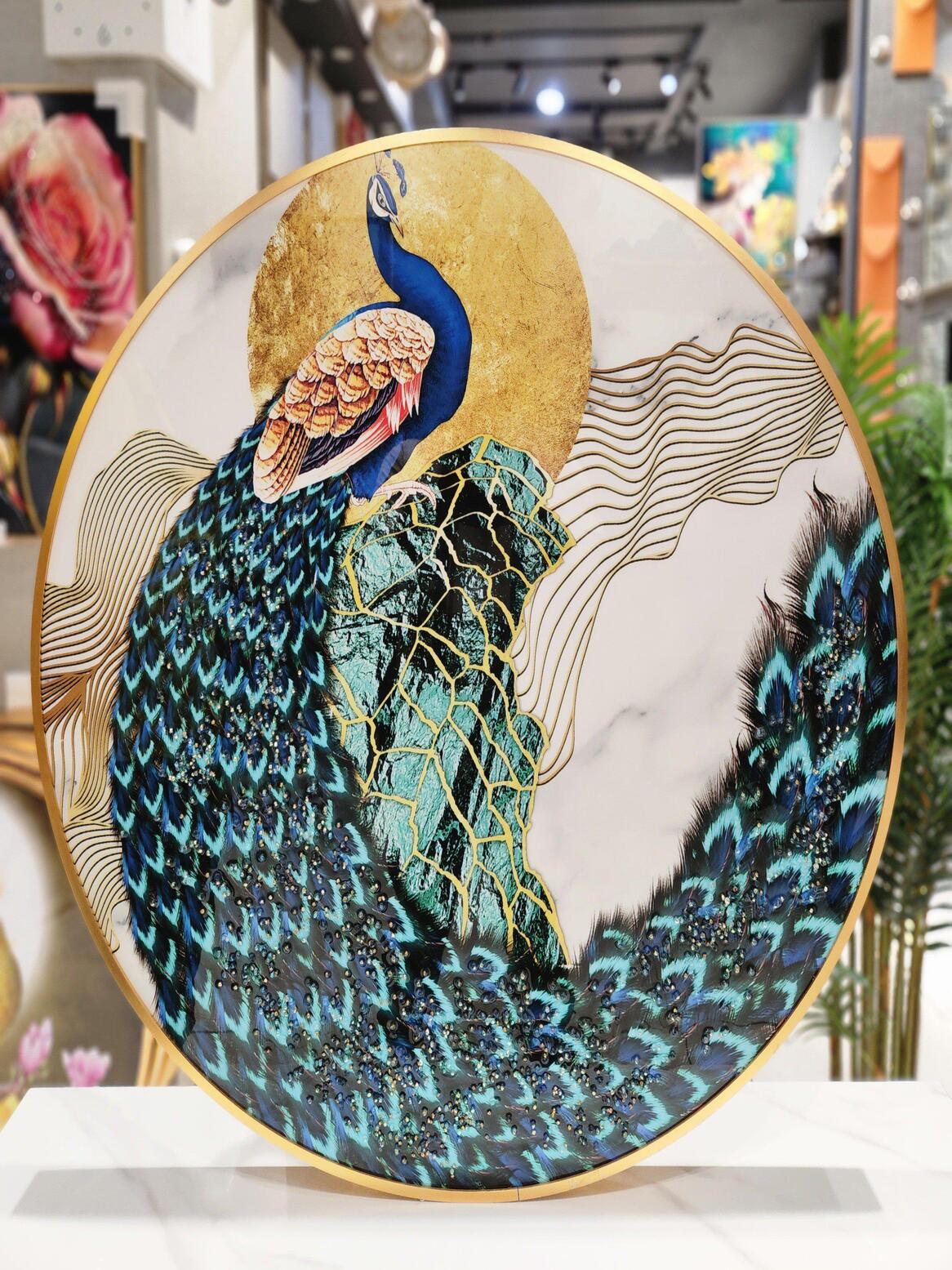 Crystal Paintings Gilded Majesty: Crystal Peacock Wall Arts