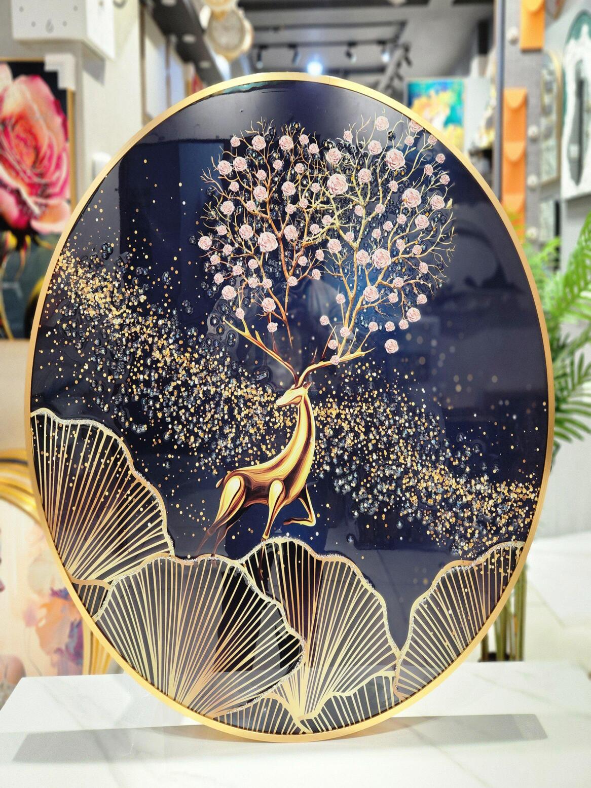 Crystal Paintings Gilded Antler Blossom Crystal Wall Decors