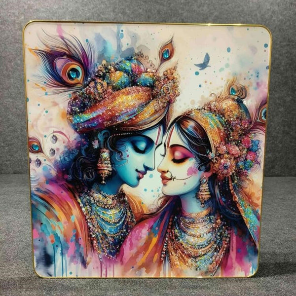 Crystal Paintings Divine Embrace Radha Krishna Watercolor Wall Art