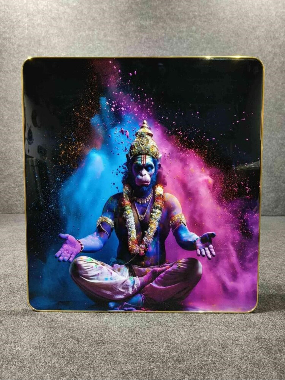 Crystal Paintings Divine Hanuman in Cosmic Bloom - Vibrant Spiritual Wall Art