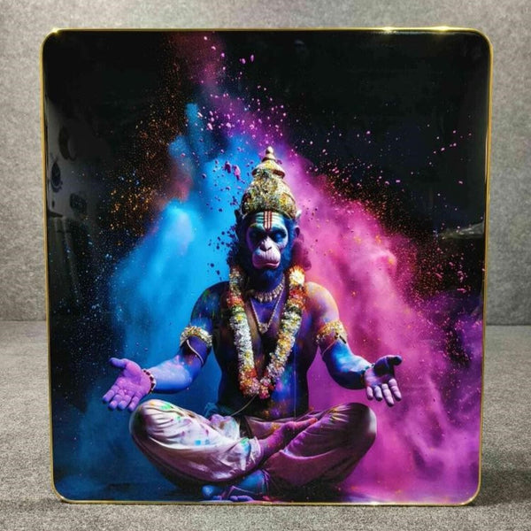 Crystal Paintings Divine Hanuman in Cosmic Bloom - Vibrant Spiritual Wall Art