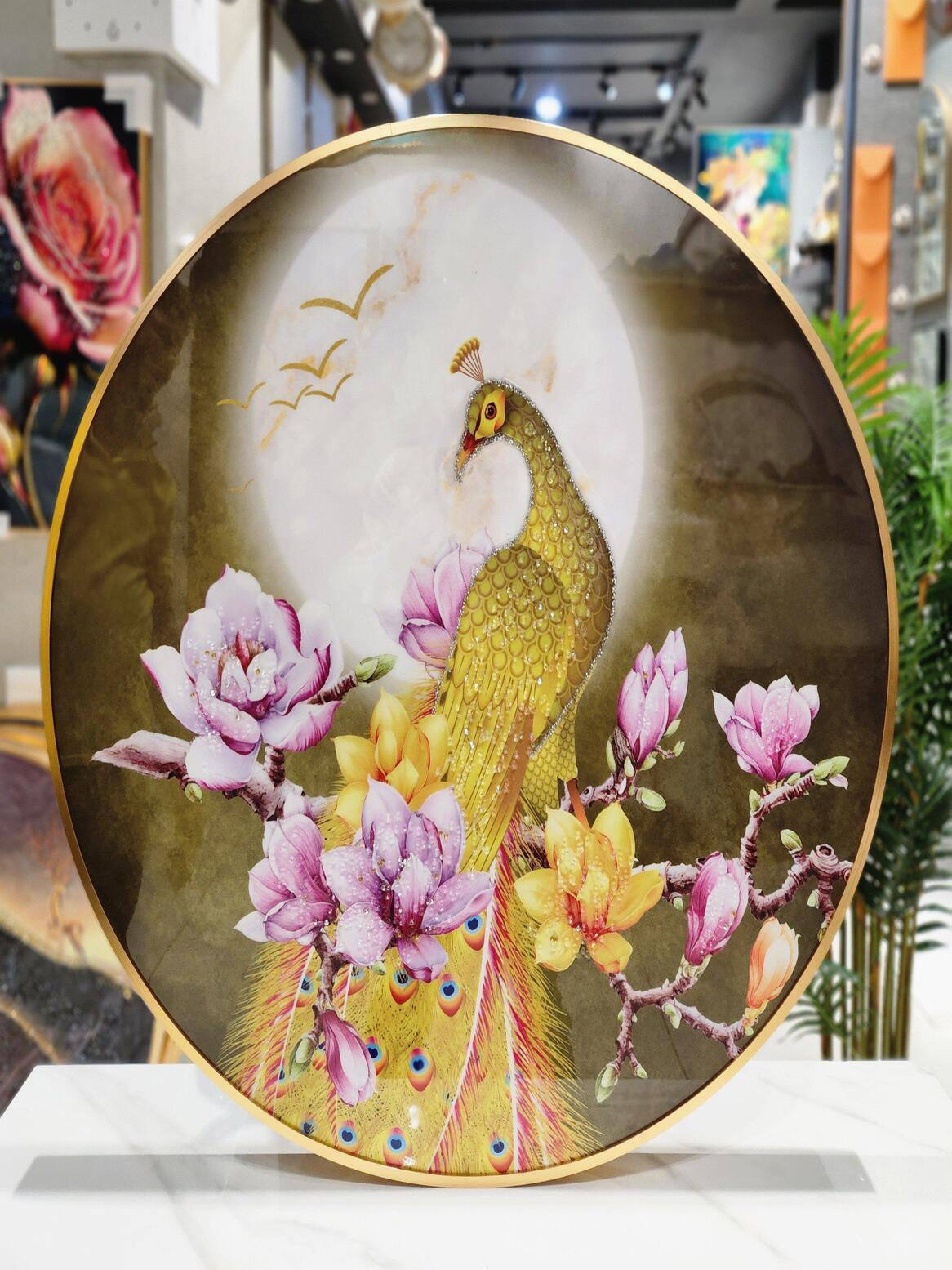 Crystal Paintings Gilded Majesty Peacock and Magnolia Crystal Wall Arts
