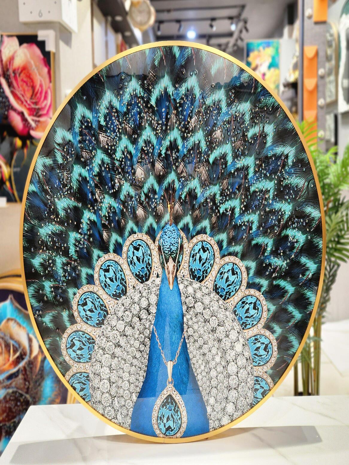 Crystal Paintings Majestic Radiance Hand-Embellished Crystal Peacock Art