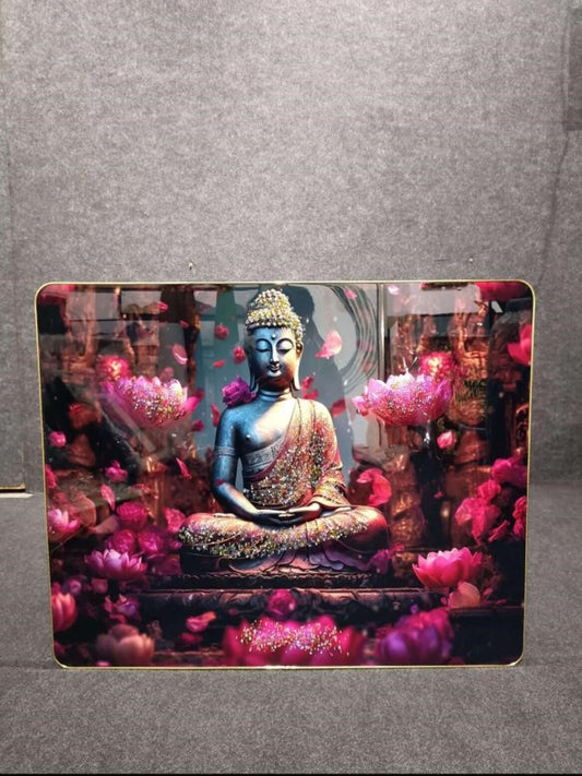 Crystal Paintings Serene Buddha in Lotus Bloom - Premium Sparkle Laminated Wall Art