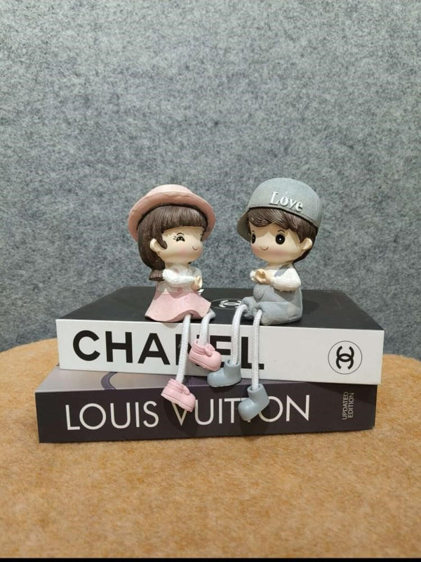 Artifacts Cute Couple Figurines on Designer Book Stack Decor - Chanel & Louis Vuitton Inspired
