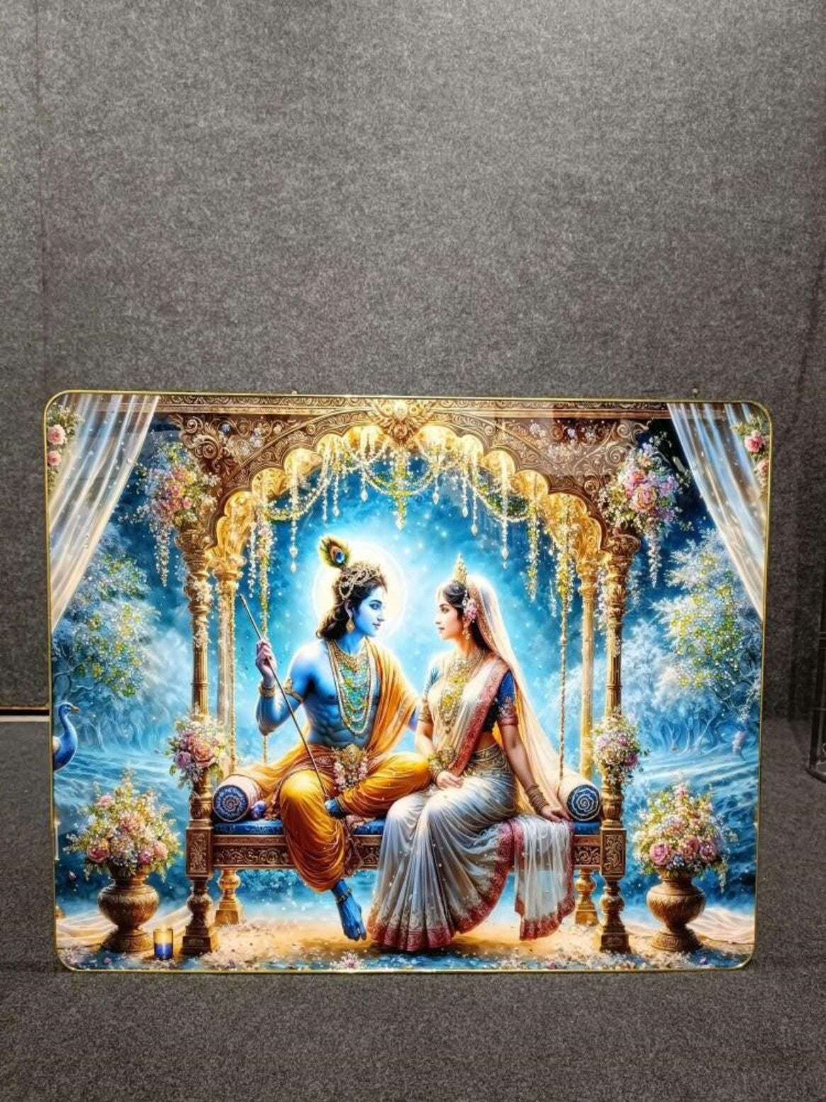 Crystal Paintings Divine Swing of Love: Radha Krishna Wall Art