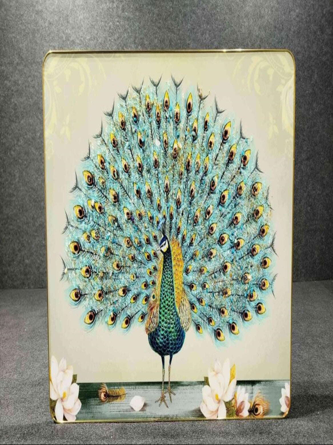 Crystal Paintings Intricate Peacock Feather Display Wall Art