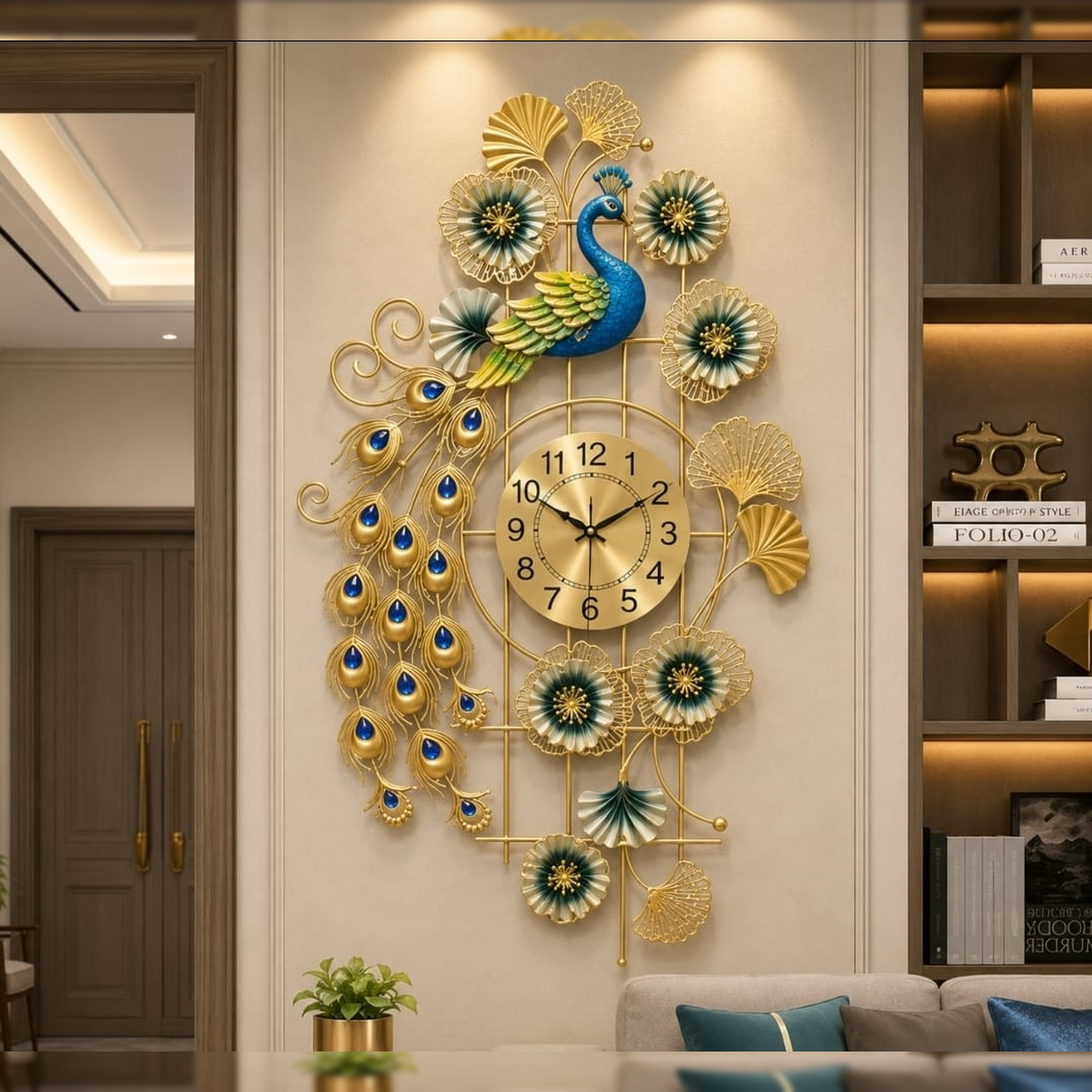 Elegant Grand Peacock Feather Peacock Wall Clocks