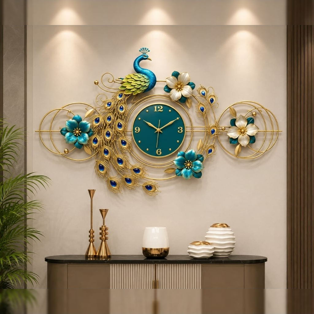 Peacock Wall Clocks Artistic Blooming Elegant Decorative Timepiece