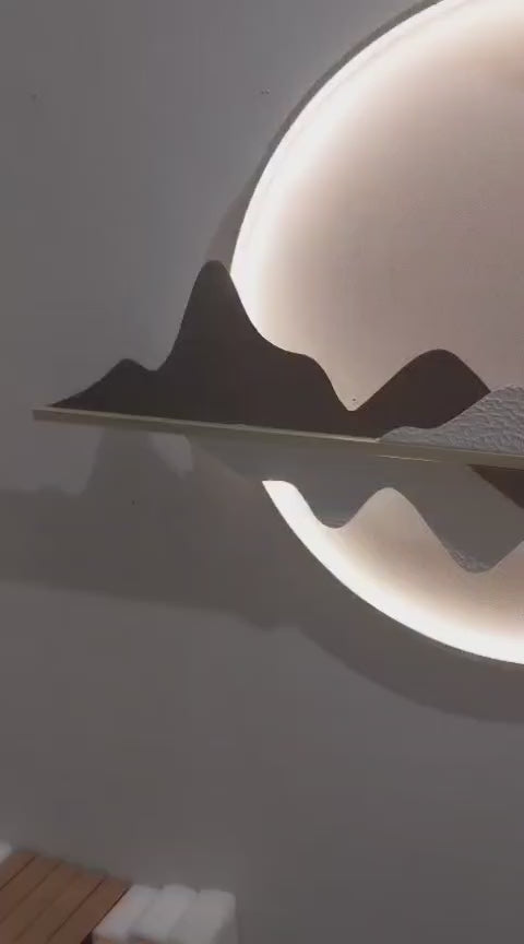 LED Metal Art Lunar Horizon LED Metal Wall Decor with Mountain Silhouette