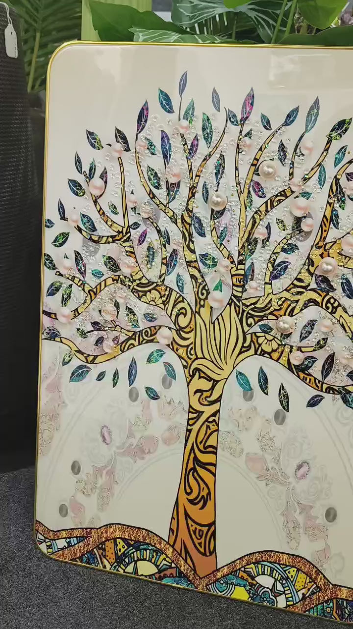 Crystal paintings Jeweled Elephant and Symbolic Trees Crystal Wall Art Set