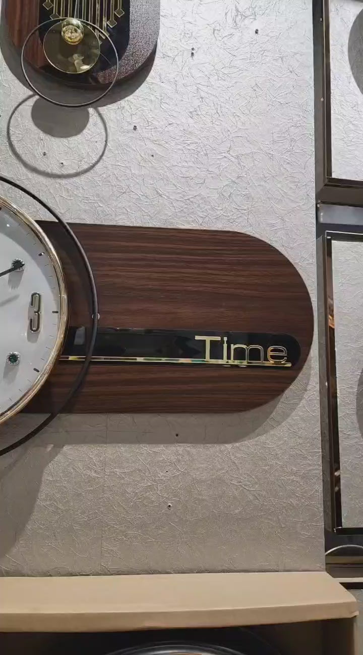 Metal Wall Clocks Elegant Antler Design Pendulum Wall Clock with Wooden Panel & Gold Accents