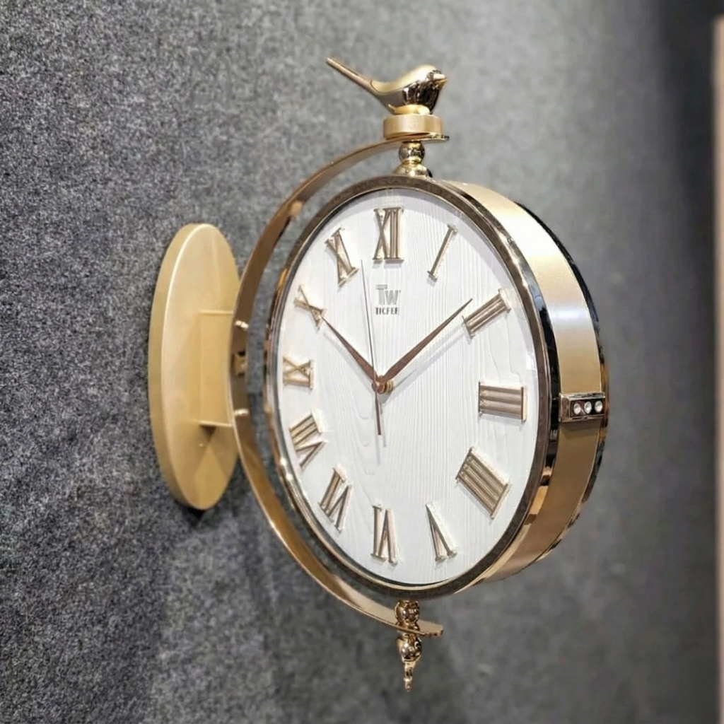 Vintage Dual Dial Hanging Clock – Roman Numeral & Songbird Topper Design