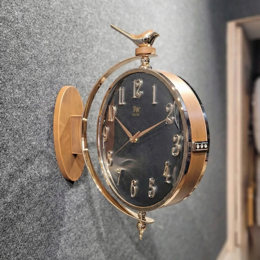 Vintage Dual Dial Hanging Clock – Roman Numeral & Songbird Topper Design