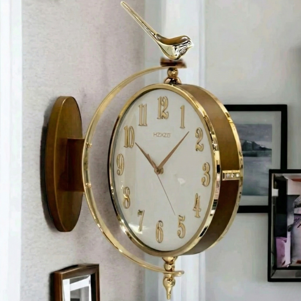 Vintage Dual Dial Hanging Clock – Roman Numeral & Songbird Topper Design