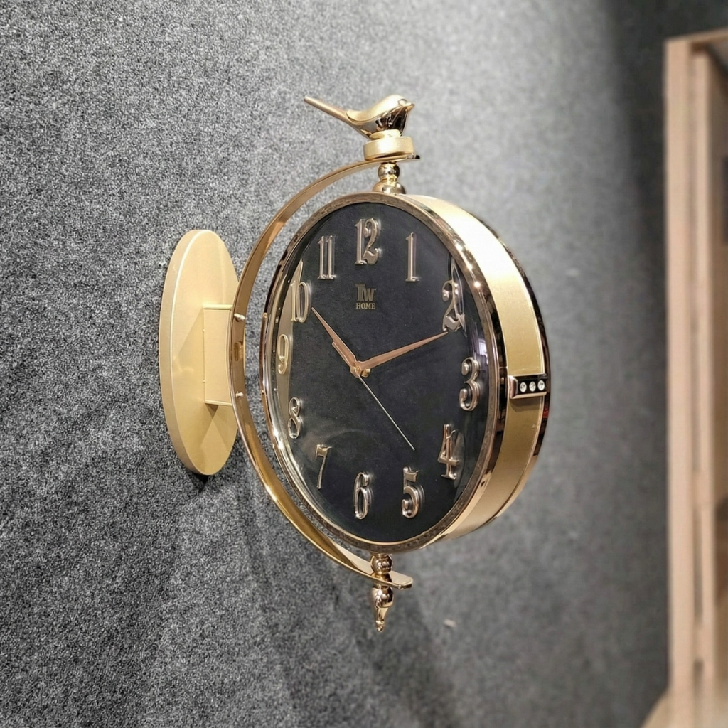 Vintage Dual Dial Hanging Clock – Roman Numeral & Songbird Topper Design