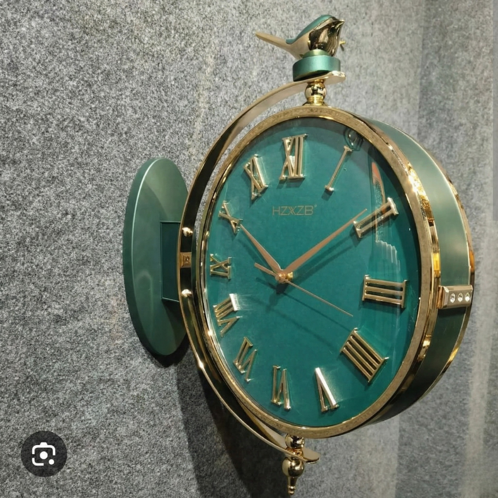 Vintage Dual Dial Hanging Clock – Roman Numeral & Songbird Topper Design