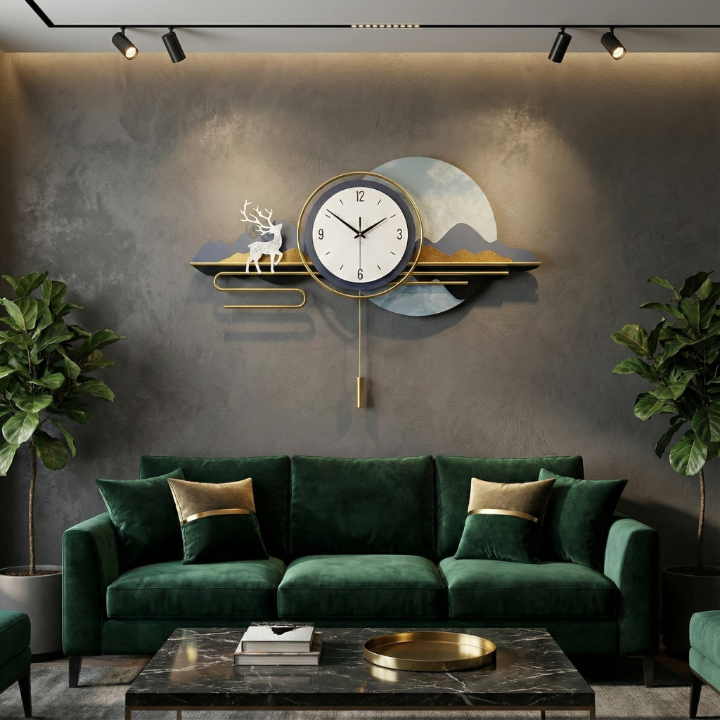 Metal Wall Clocks Modern Abstract Landscape Pendulum