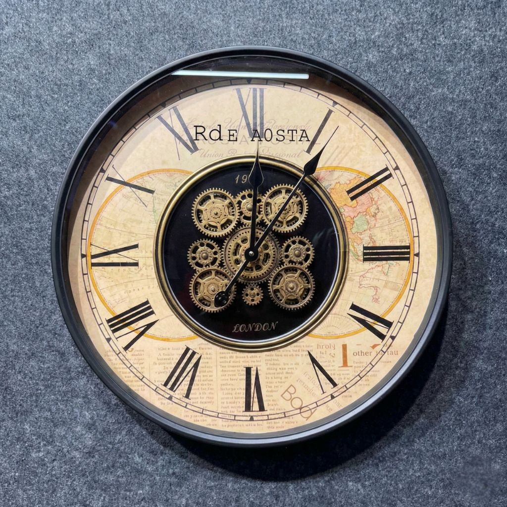 Classic Roman Dial Metal Gear Wall Clock