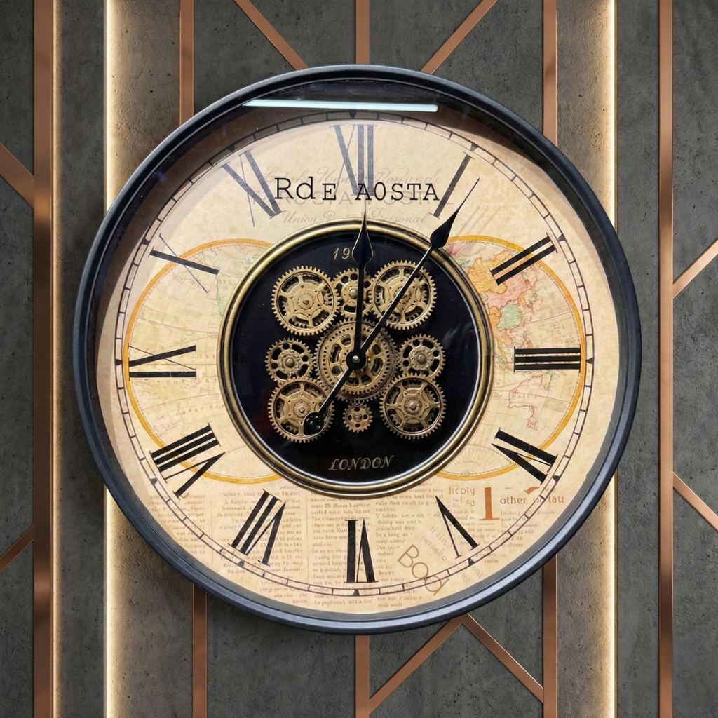 Classic Roman Dial Metal Gear Wall Clock