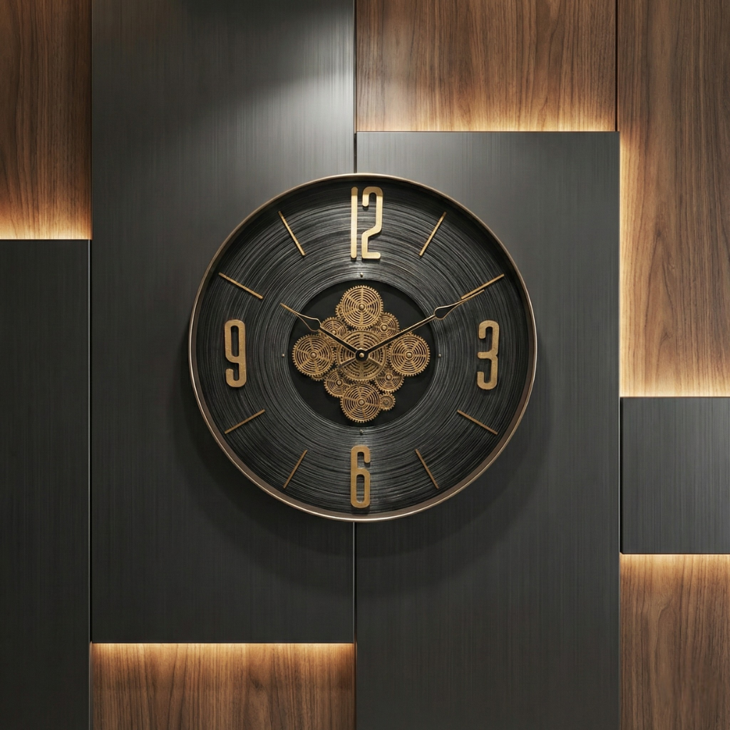 Modern Black Metal Gear Wall Clock