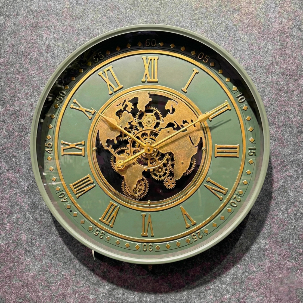 Green Dial Metal Gear Wall Clock