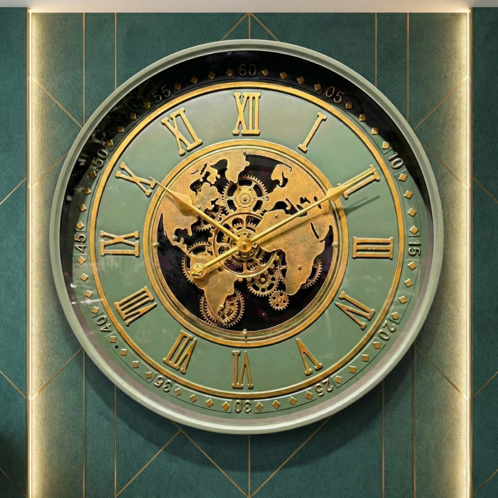 Green Dial Metal Gear Wall Clock