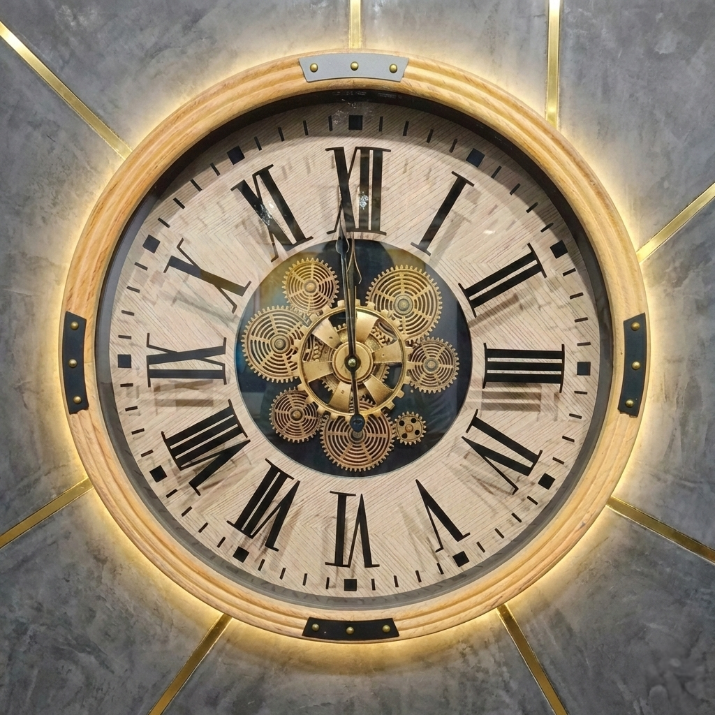 Classic Wooden-Finish Metal Wall Clock