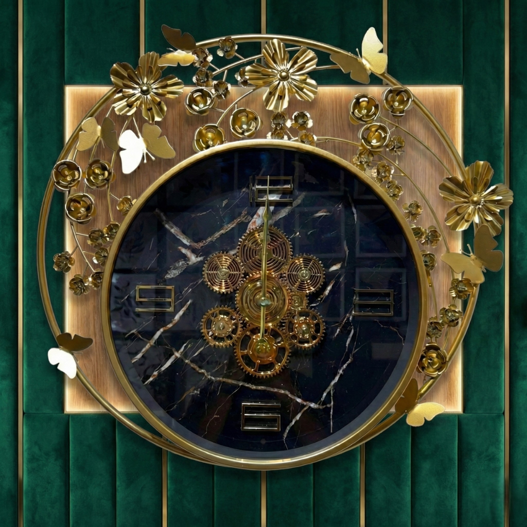 Luxury Floral Metal Wall Clock