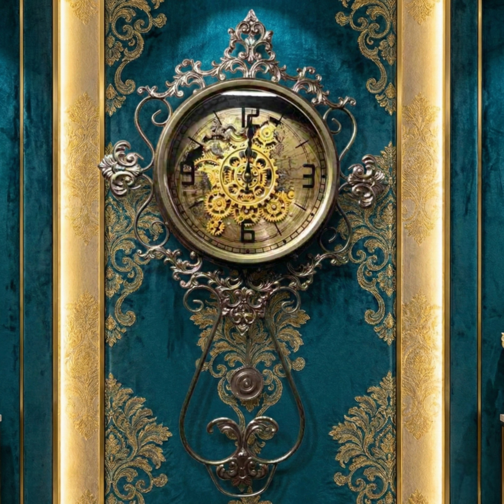 Royal Antique Ornate Metal Pendulum Wall Clock