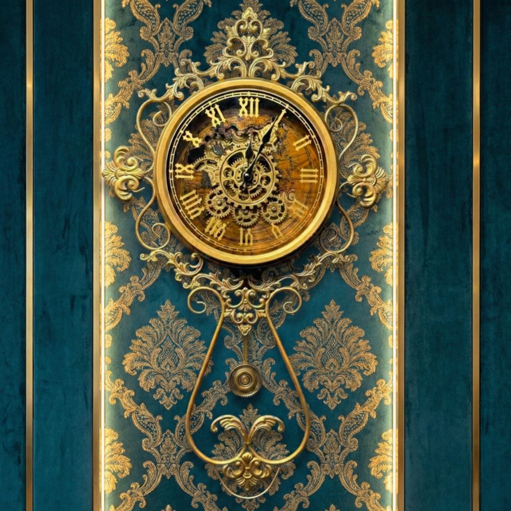 Royal Gold Ornate Metal Pendulum Wall Clock