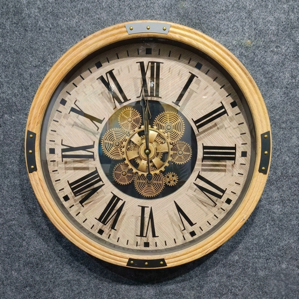 Classic Wooden-Finish Metal Wall Clock