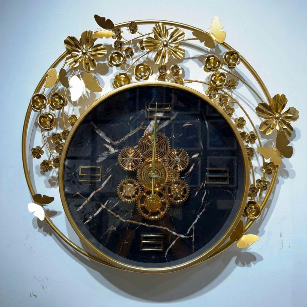 Luxury Floral Metal Wall Clock