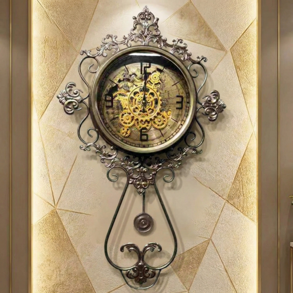 Royal Antique Ornate Metal Pendulum Wall Clock