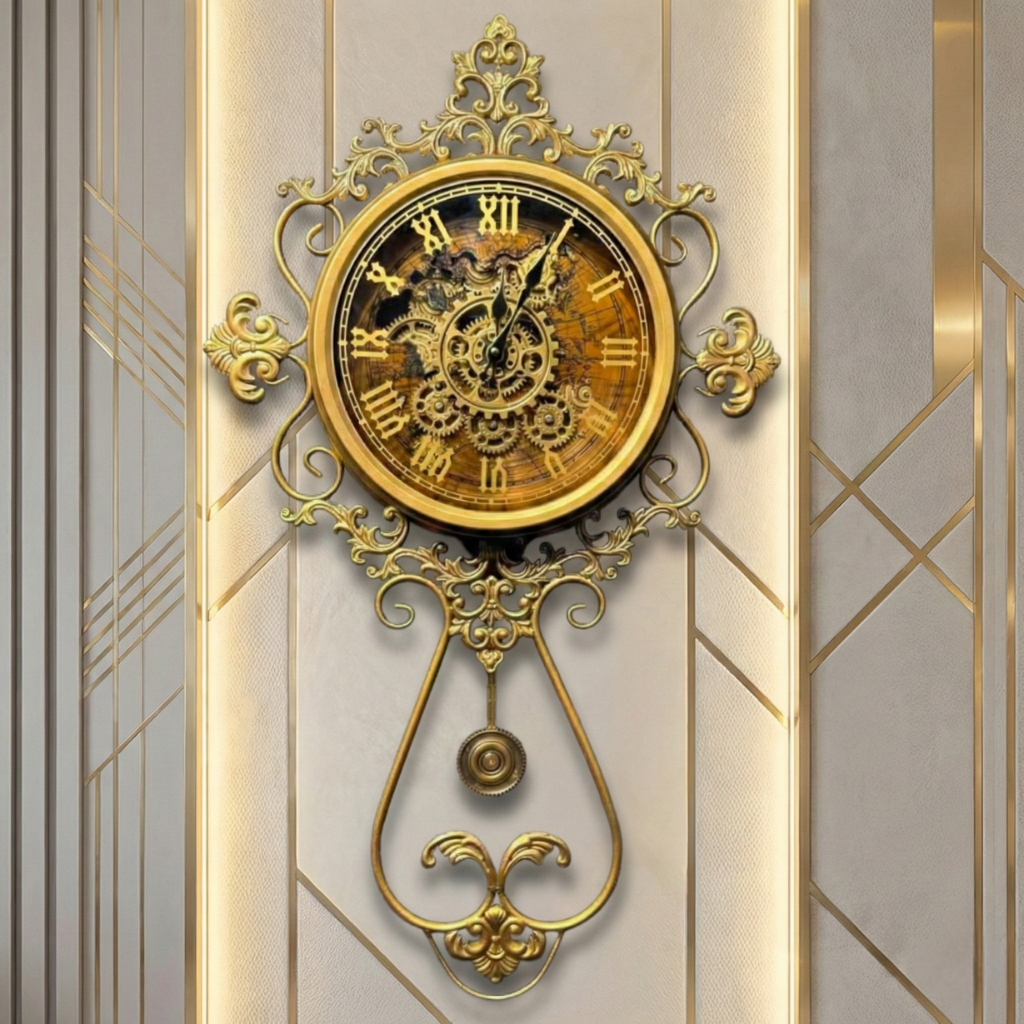 Royal Gold Ornate Metal Pendulum Wall Clock
