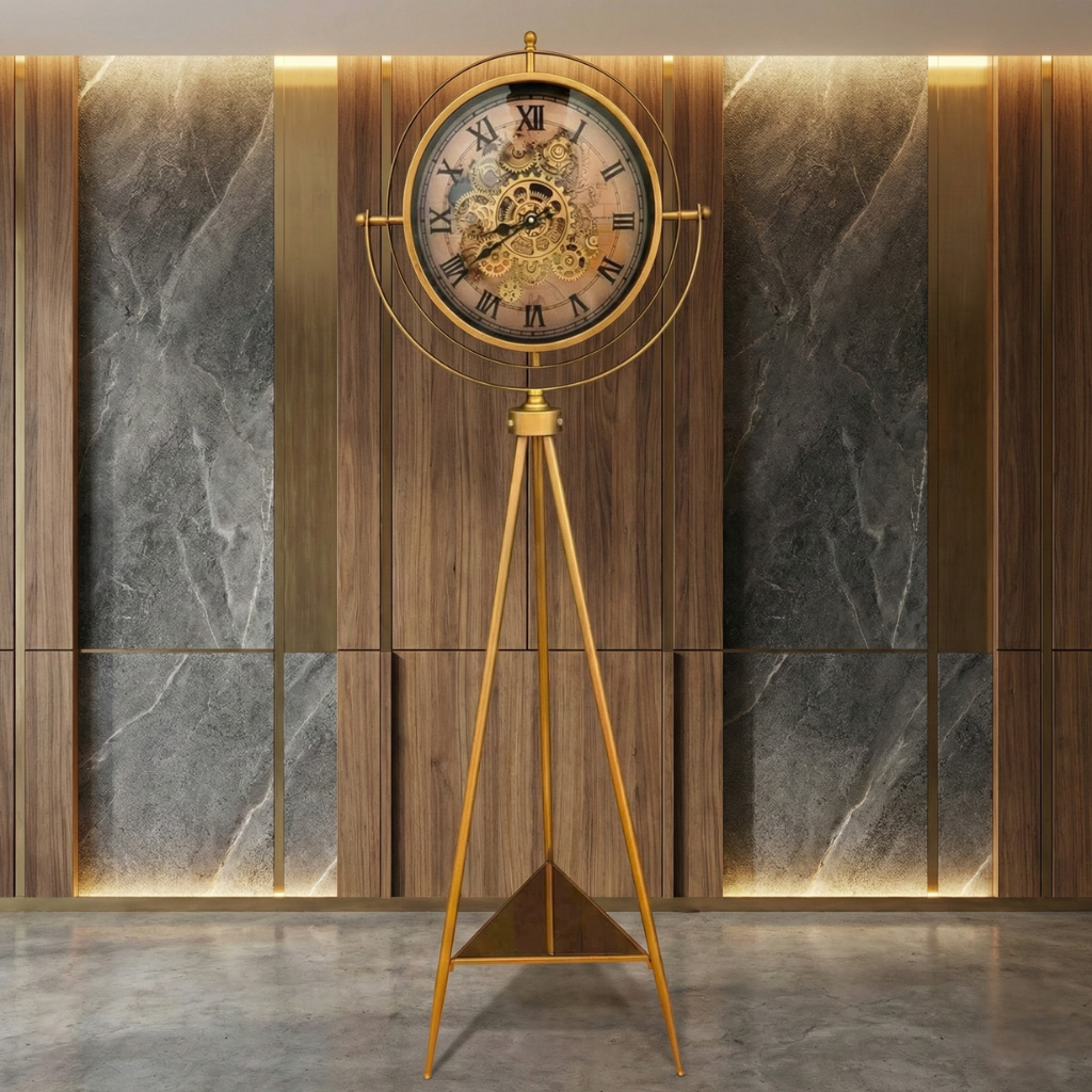 Luxury Gold Tripod Floor Clock