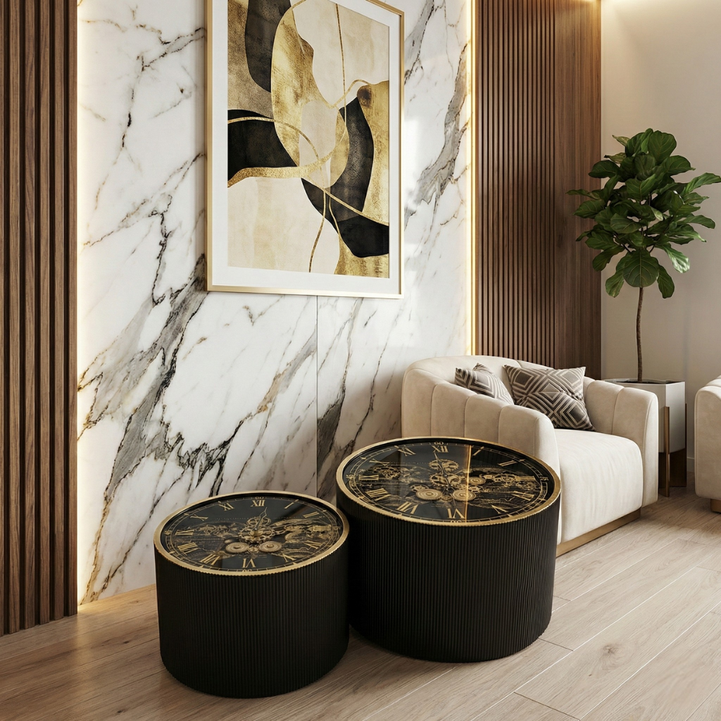 Luxury Clock-Top Side Table Set
