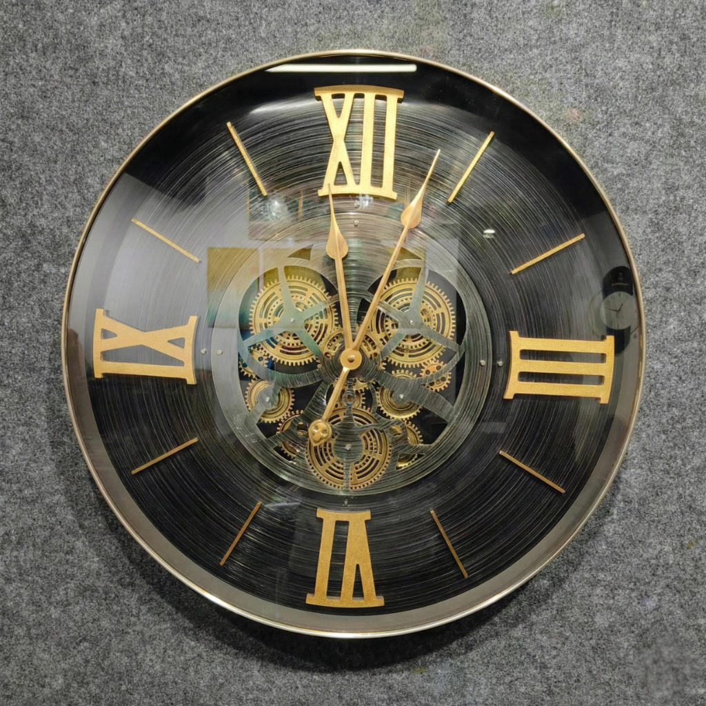 Luxury Black & Gold Metal Gear Wall Clock